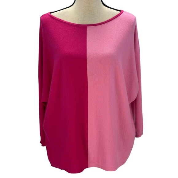 Belldini 3/4 Sleeve Crew Neck 2 Toned Color Block Lightweight Sweater - Pink -XL - Picture 1 of 9